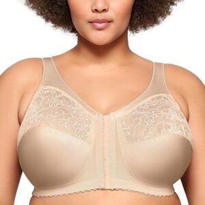 New Glamorise MagicLift Front Closure Support Bra 1200 Blush Nude Beige Sz 48C